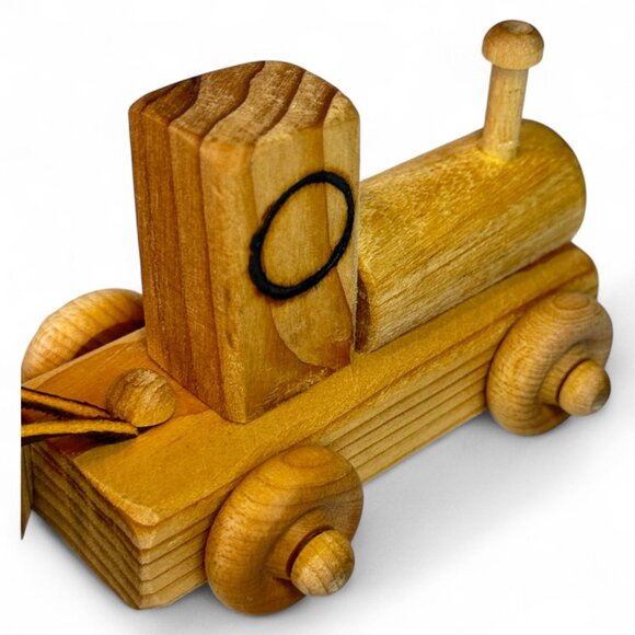 Vintage Handmade Wooden Toy Train Set – Engine & 4 Cars Natural Wood - Picture 7 of 11